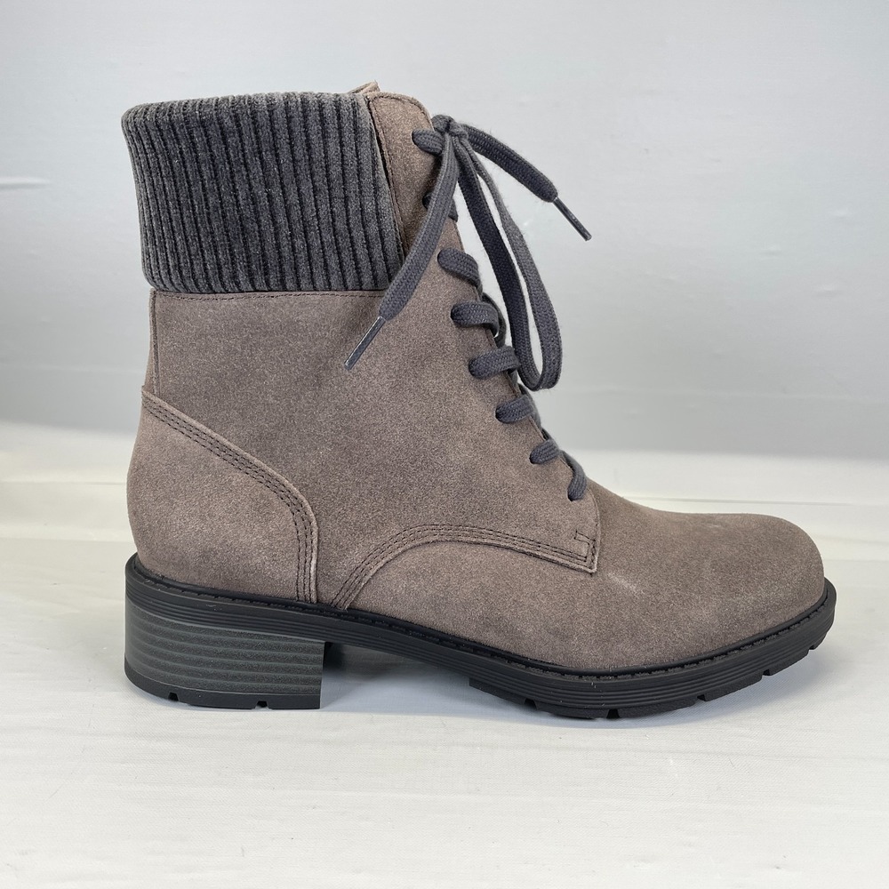 Clarks Hearth Sky Ankle Boots Women Size 9 M Brown Grey Suede Lace Up Side Zip